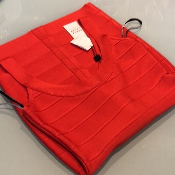 Herve Leger Bandage Bodycon Dress in Coral Poppy M - Picture 5 of 9